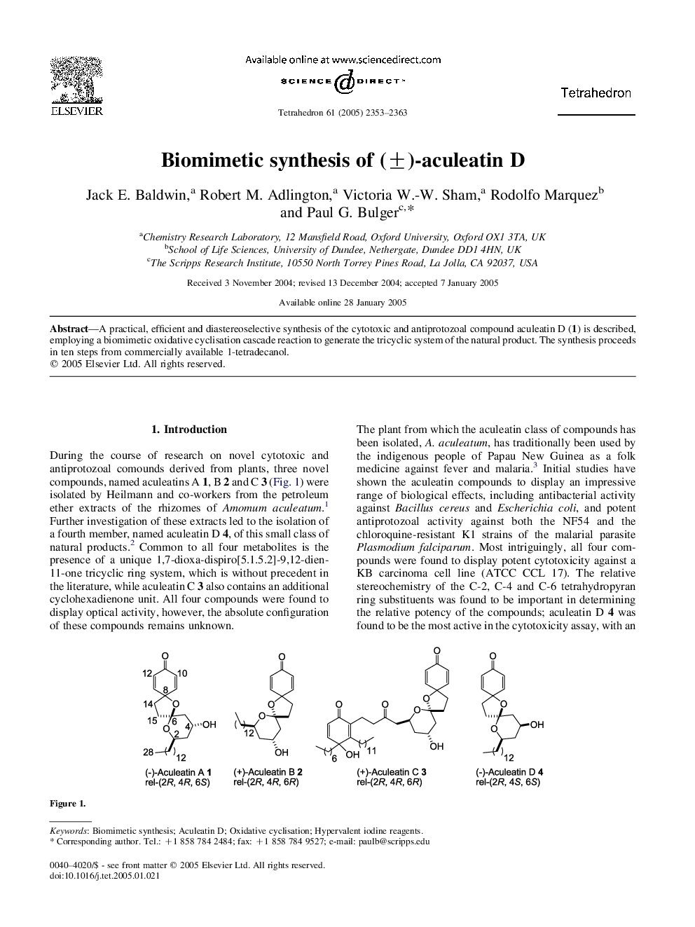 Biomimetic synthesis of (Â±)-aculeatin D