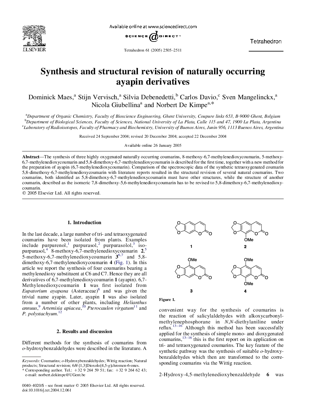 Synthesis and structural revision of naturally occurring ayapin derivatives