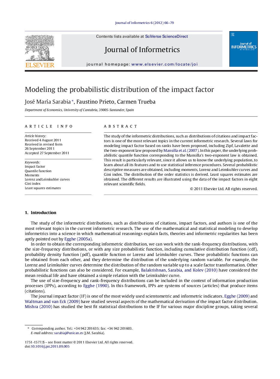 Modeling the probabilistic distribution of the impact factor