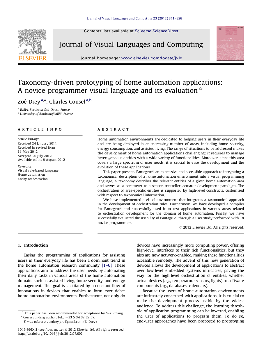 Taxonomy-driven prototyping of home automation applications: A novice-programmer visual language and its evaluation 