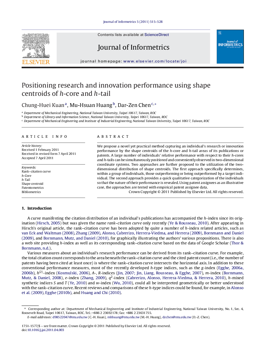 Positioning research and innovation performance using shape centroids of h-core and h-tail