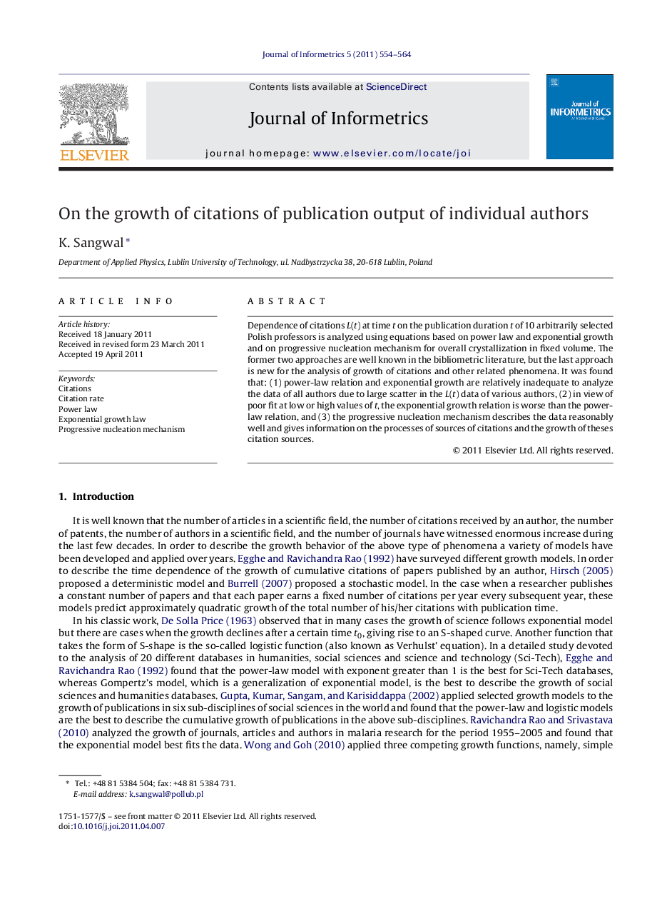 On the growth of citations of publication output of individual authors