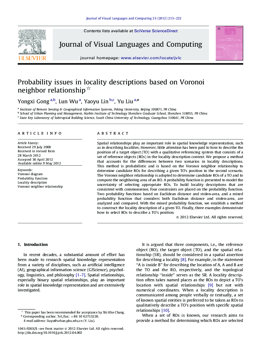 Probability issues in locality descriptions based on Voronoi neighbor relationship 