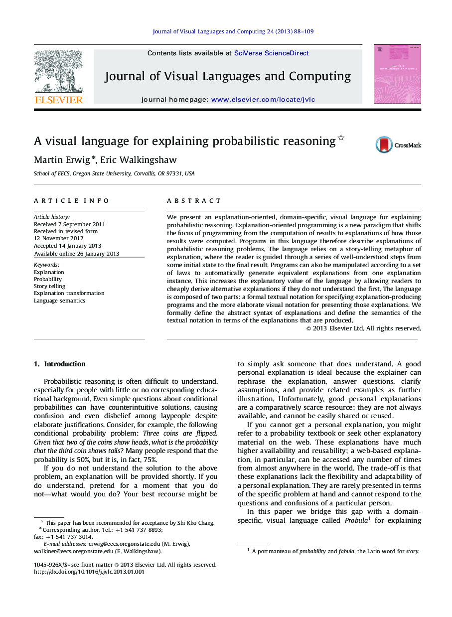 A visual language for explaining probabilistic reasoning 