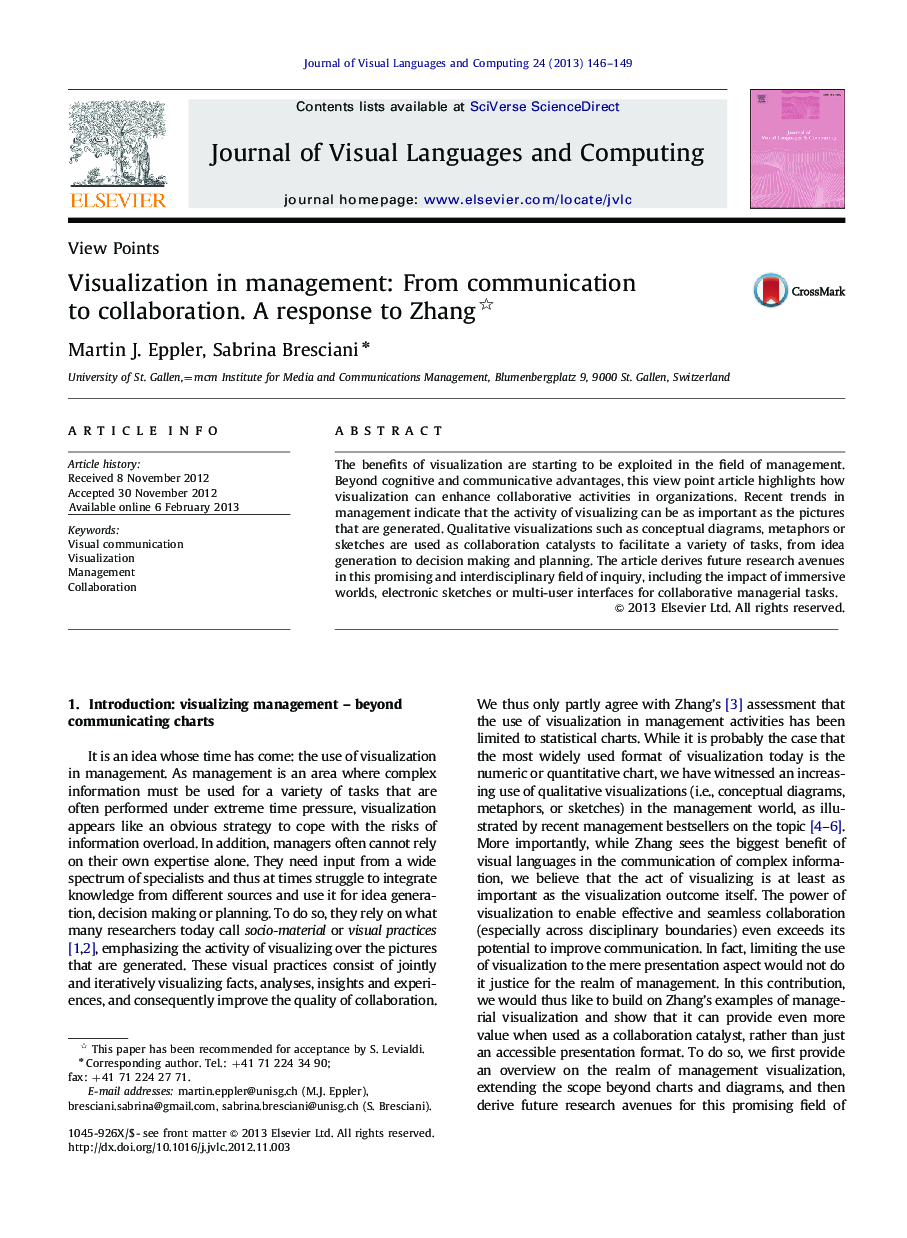 Visualization in management: From communication to collaboration. A response to Zhang 