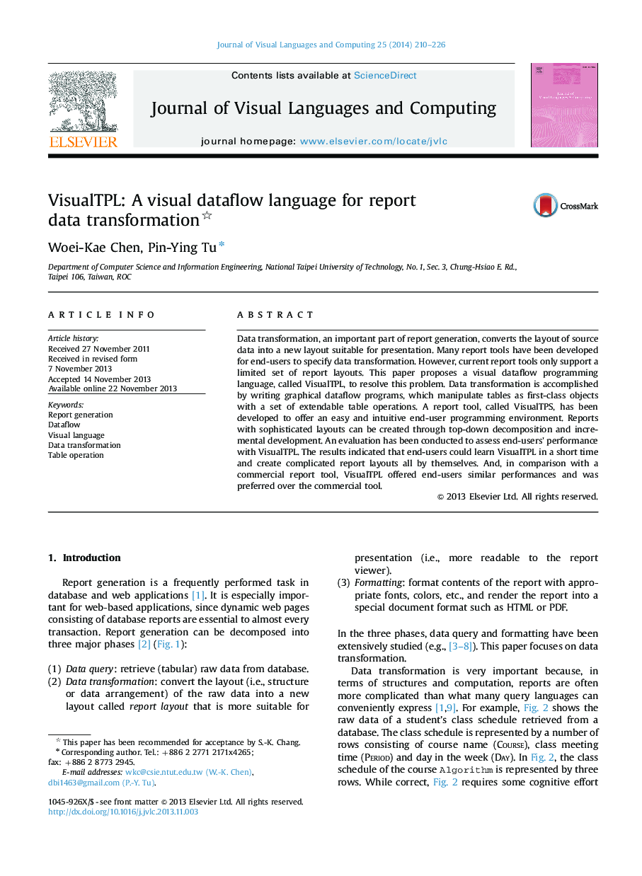 VisualTPL: A visual dataflow language for report data transformation 