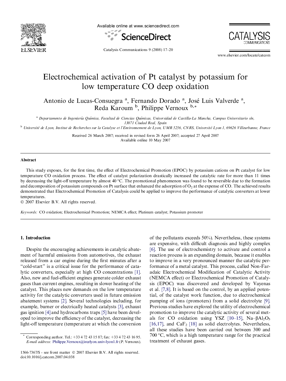 Electrochemical activation of Pt catalyst by potassium for low temperature CO deep oxidation