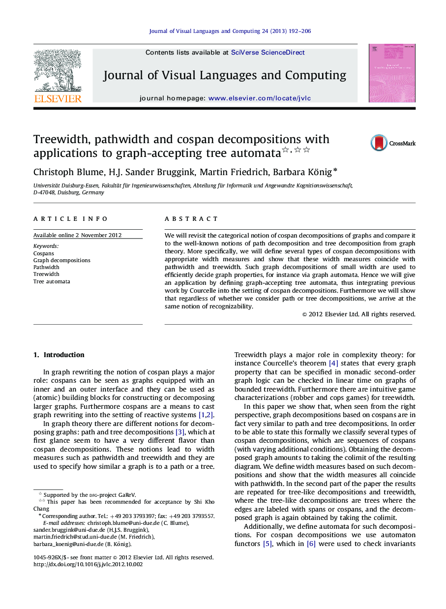 Treewidth, pathwidth and cospan decompositions with applications to graph-accepting tree automata