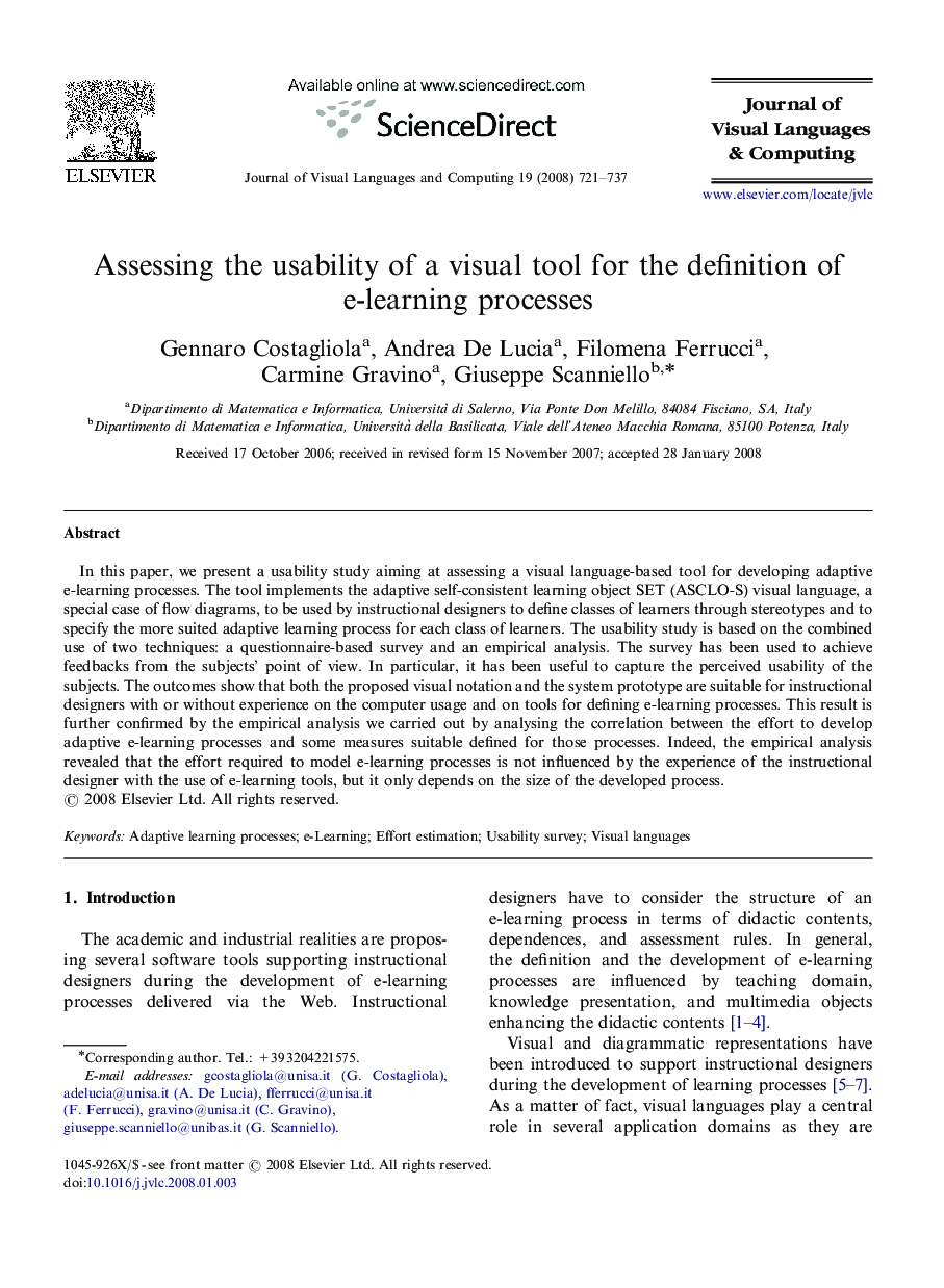 Assessing the usability of a visual tool for the definition of e-learning processes