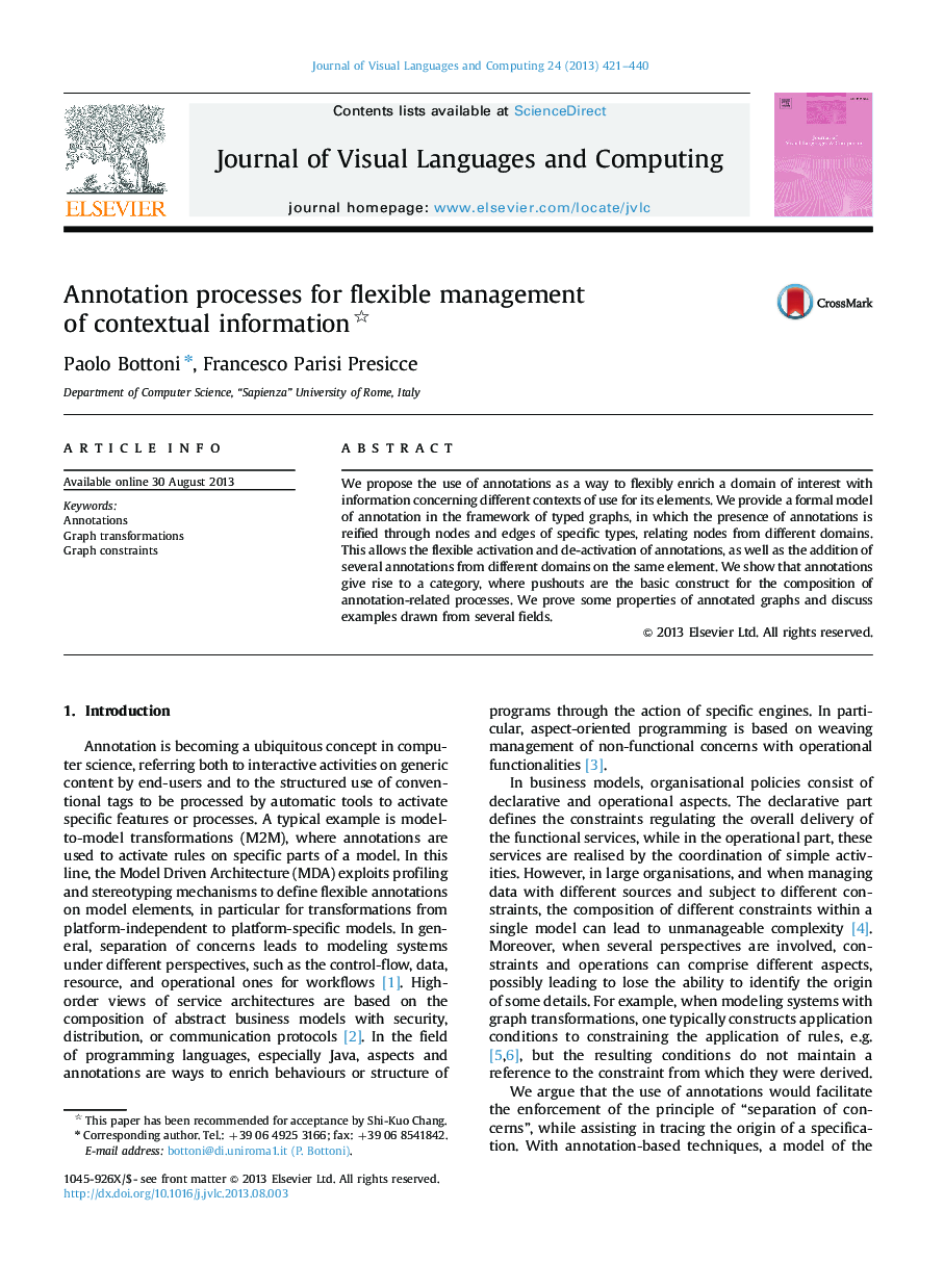 Annotation processes for flexible management of contextual information 