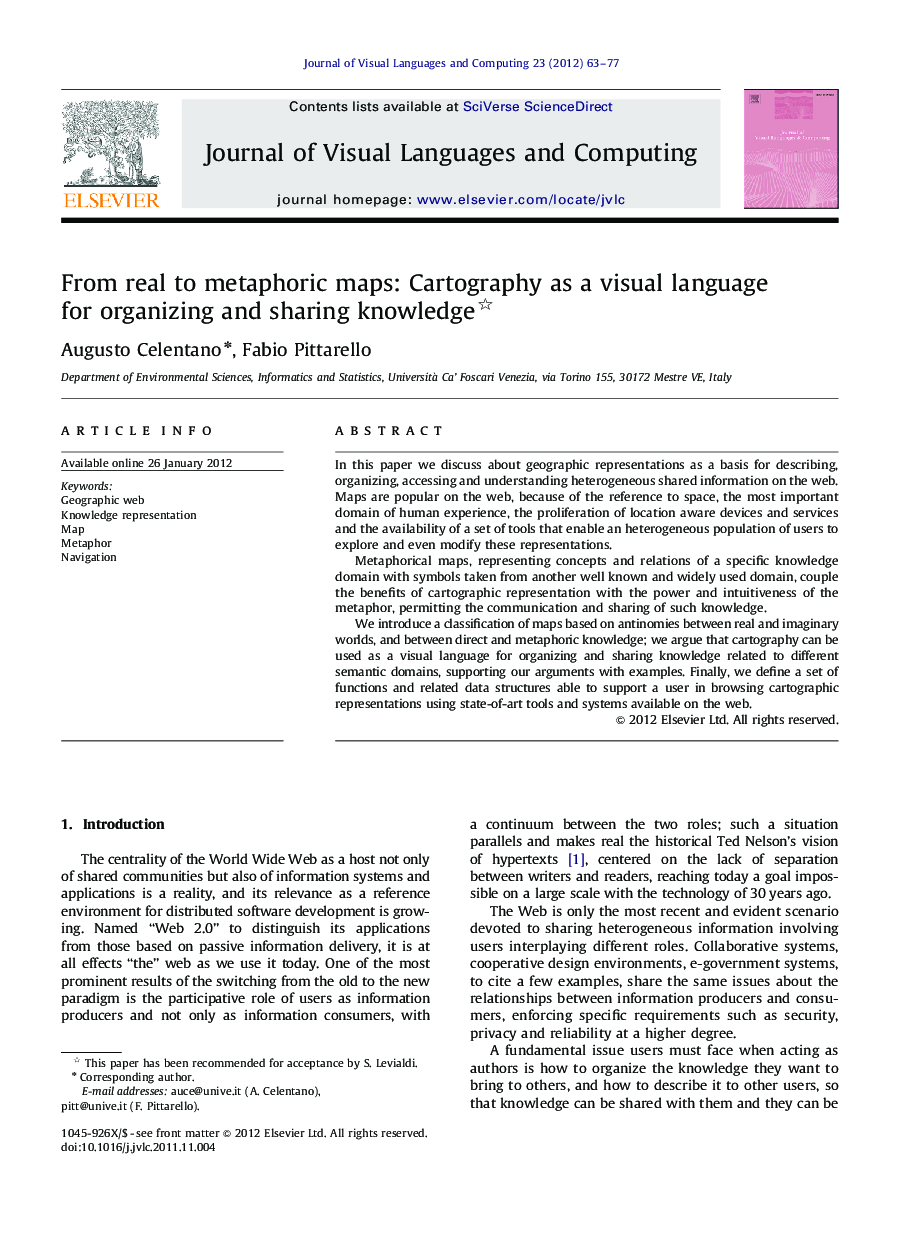 From real to metaphoric maps: Cartography as a visual language for organizing and sharing knowledge 