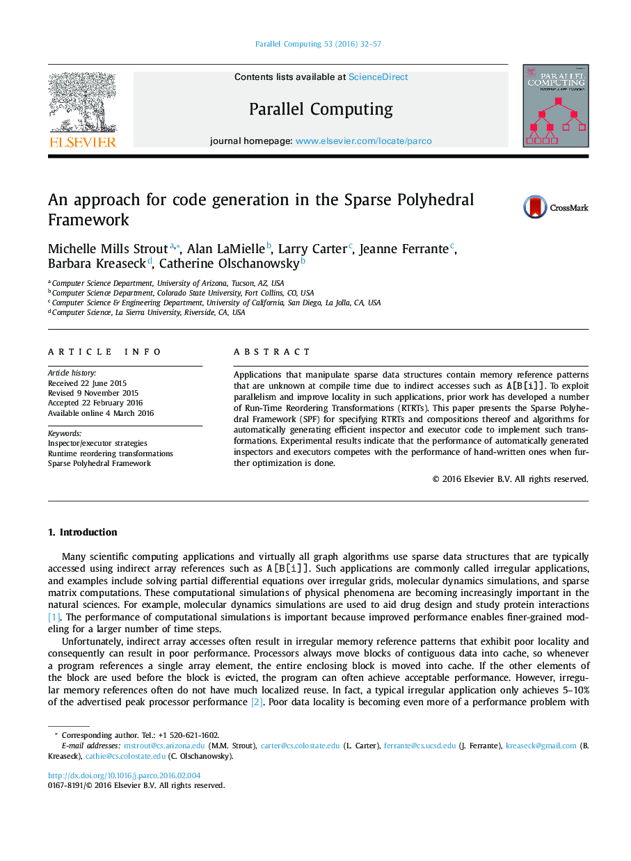 An approach for code generation in the Sparse Polyhedral Framework