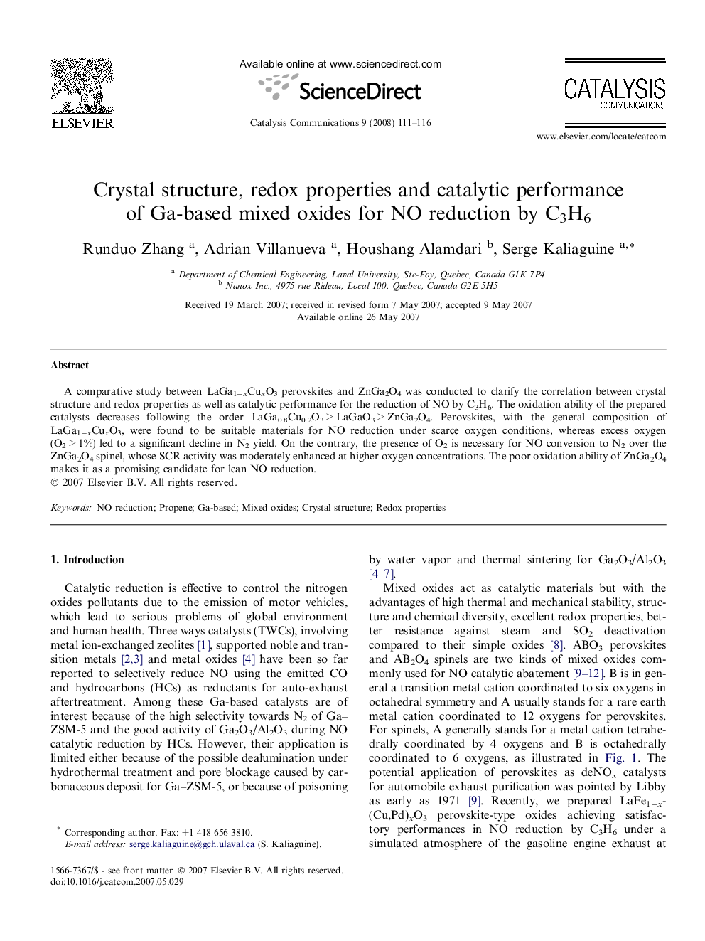 Crystal structure, redox properties and catalytic performance of Ga-based mixed oxides for NO reduction by C3H6