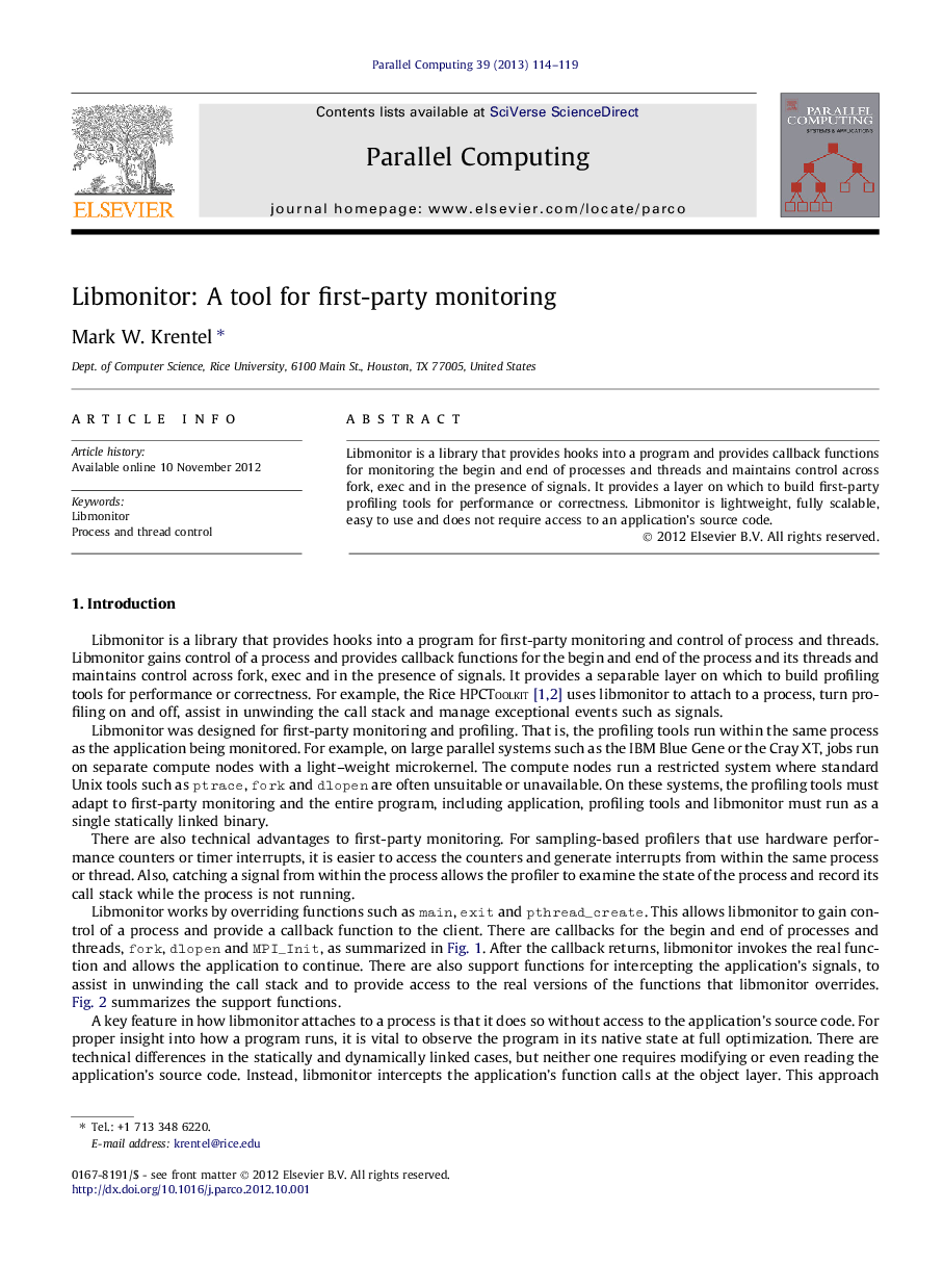 عکس صفحه اول مقاله: Libmonitor: A tool for first-party monitoring Libmonitor: A tool for first-party monitoring