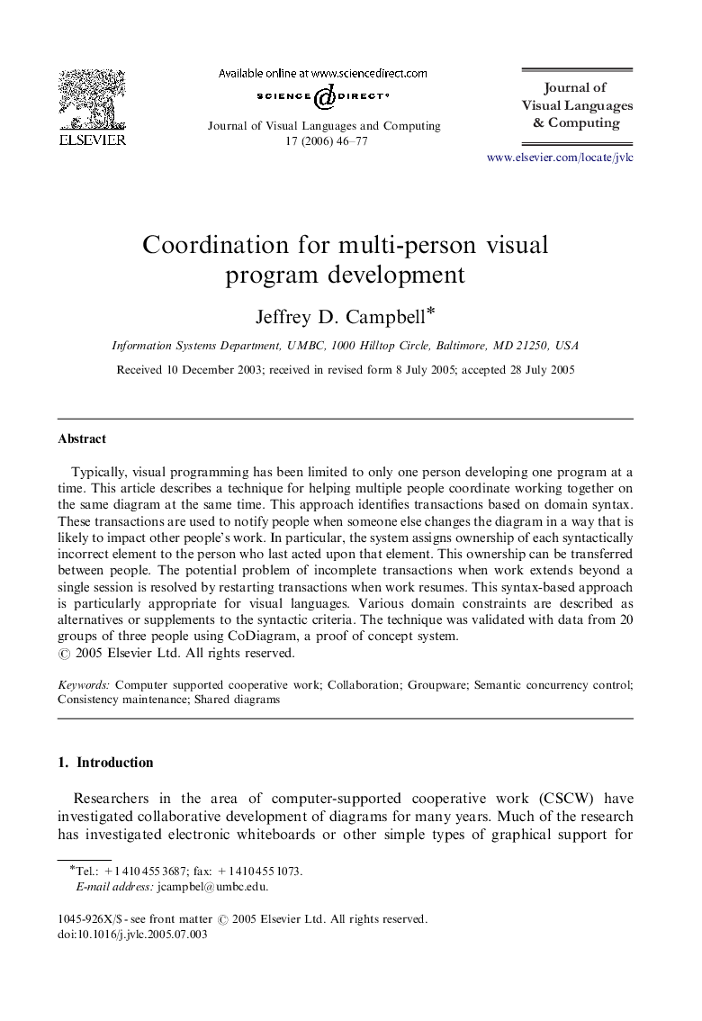 Coordination for multi-person visual program development