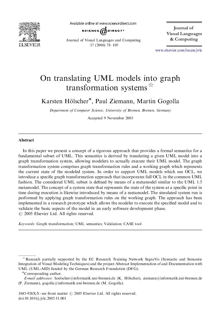 On translating UML models into graph transformation systems 