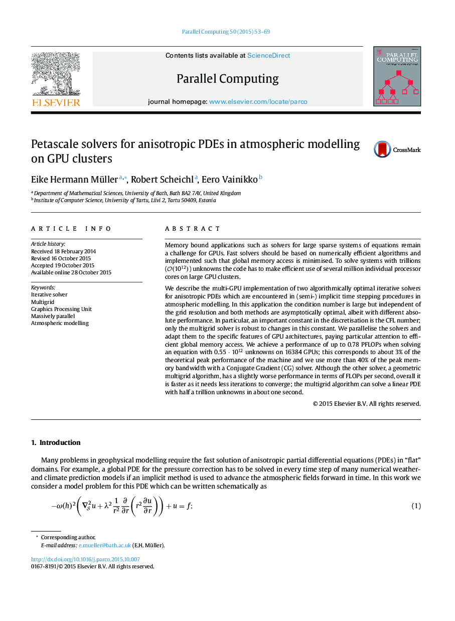 Petascale solvers for anisotropic PDEs in atmospheric modelling on GPU clusters