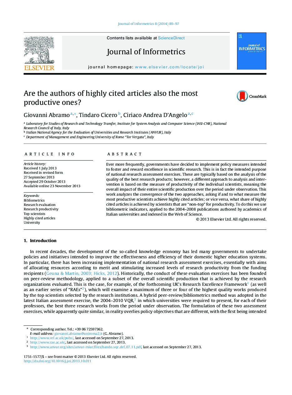 Are the authors of highly cited articles also the most productive ones?