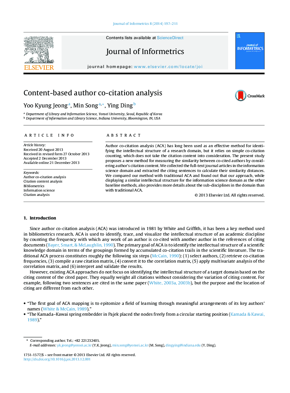 Content-based author co-citation analysis