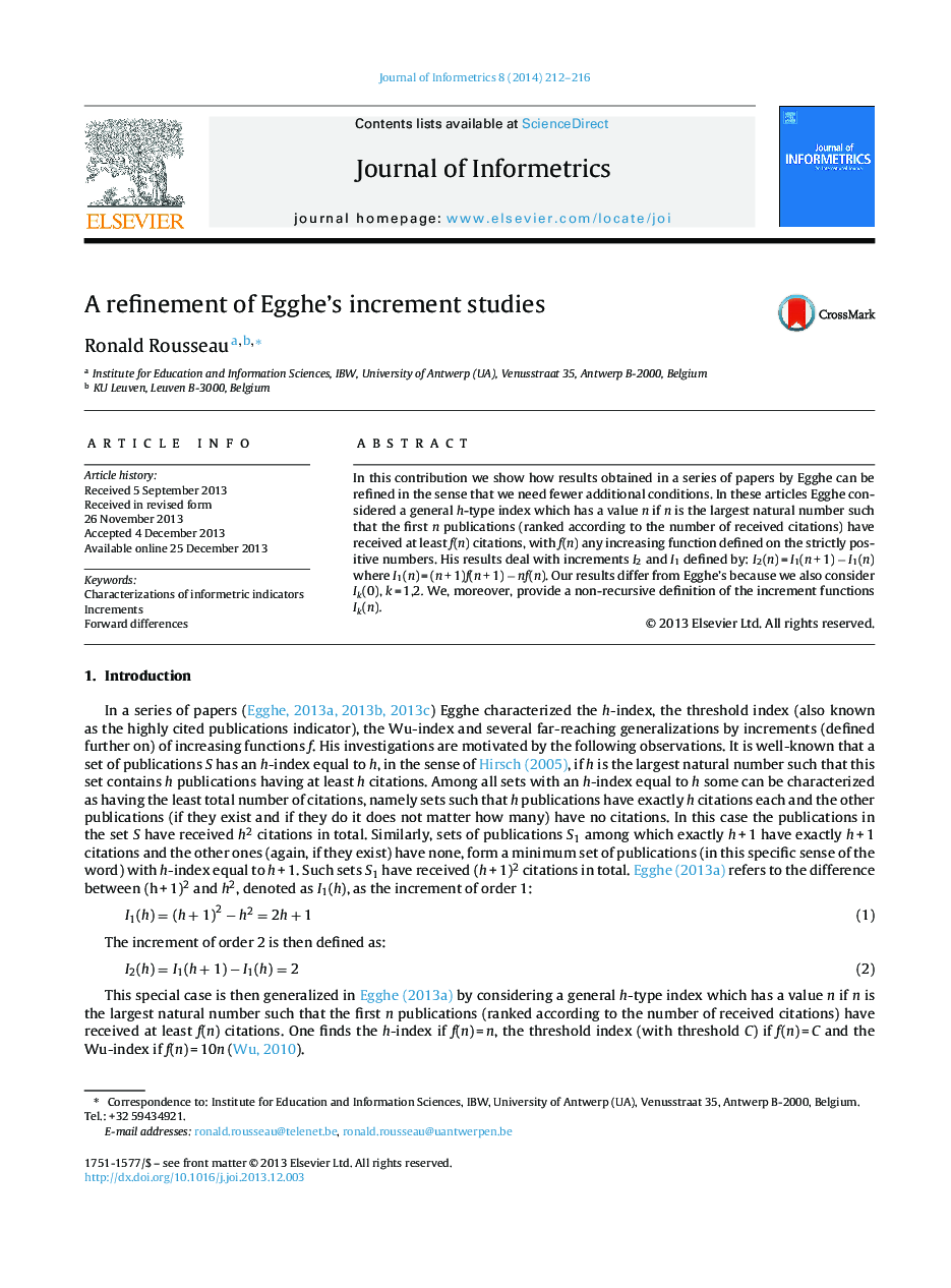 A refinement of Egghe's increment studies