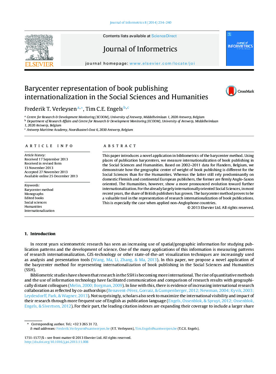 Barycenter representation of book publishing internationalization in the Social Sciences and Humanities