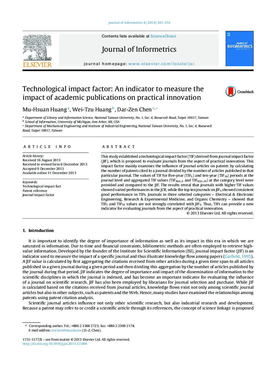 Technological impact factor: An indicator to measure the impact of academic publications on practical innovation