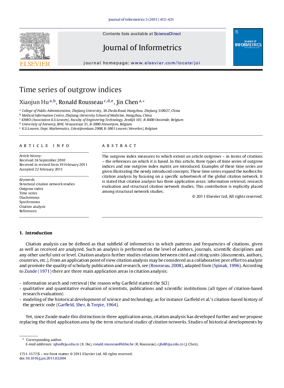 Time series of outgrow indices