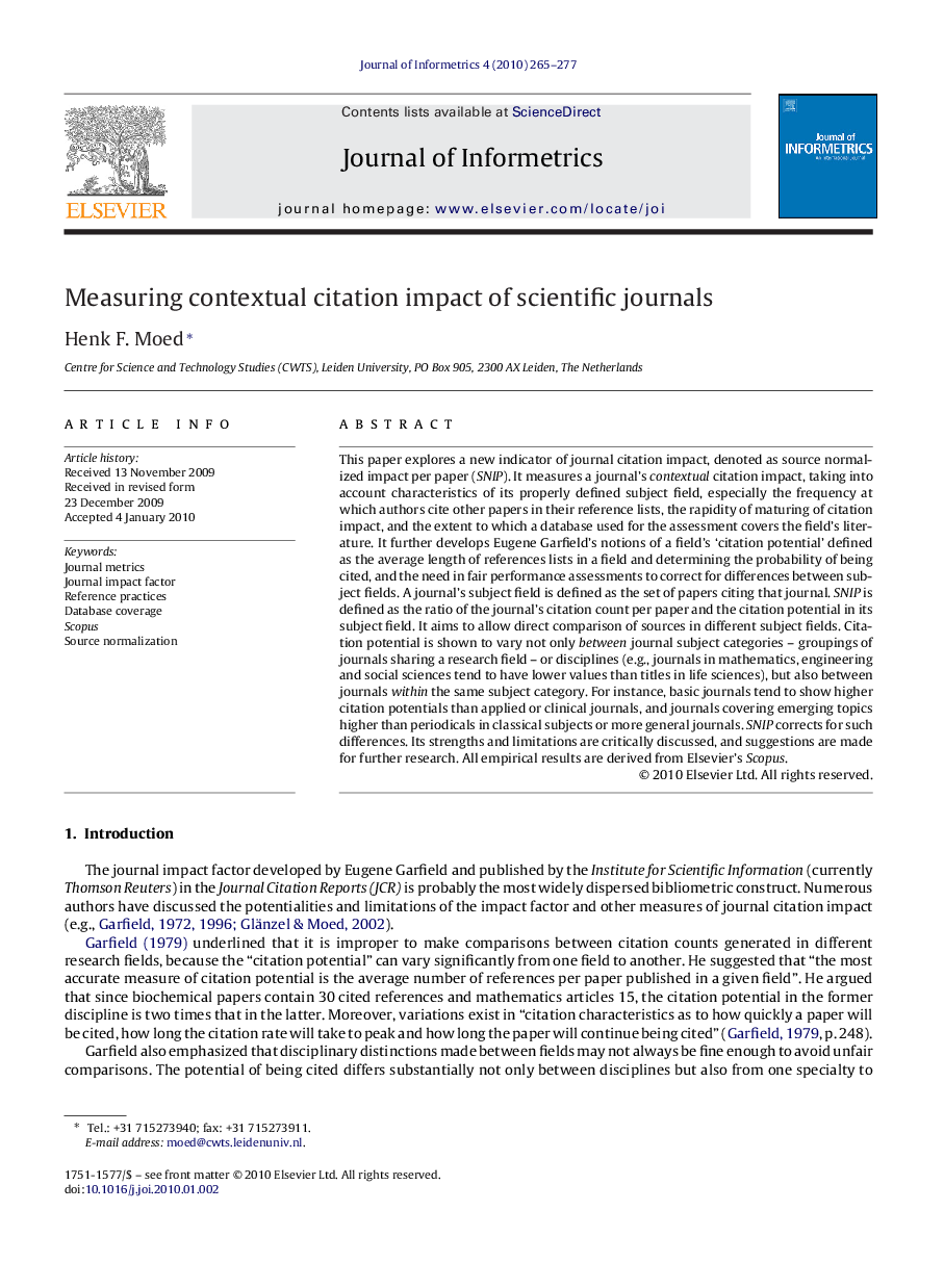 Measuring contextual citation impact of scientific journals