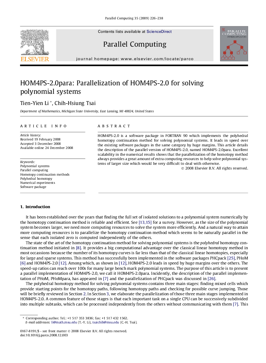 HOM4PS-2.0para: Parallelization of HOM4PS-2.0 for solving polynomial systems