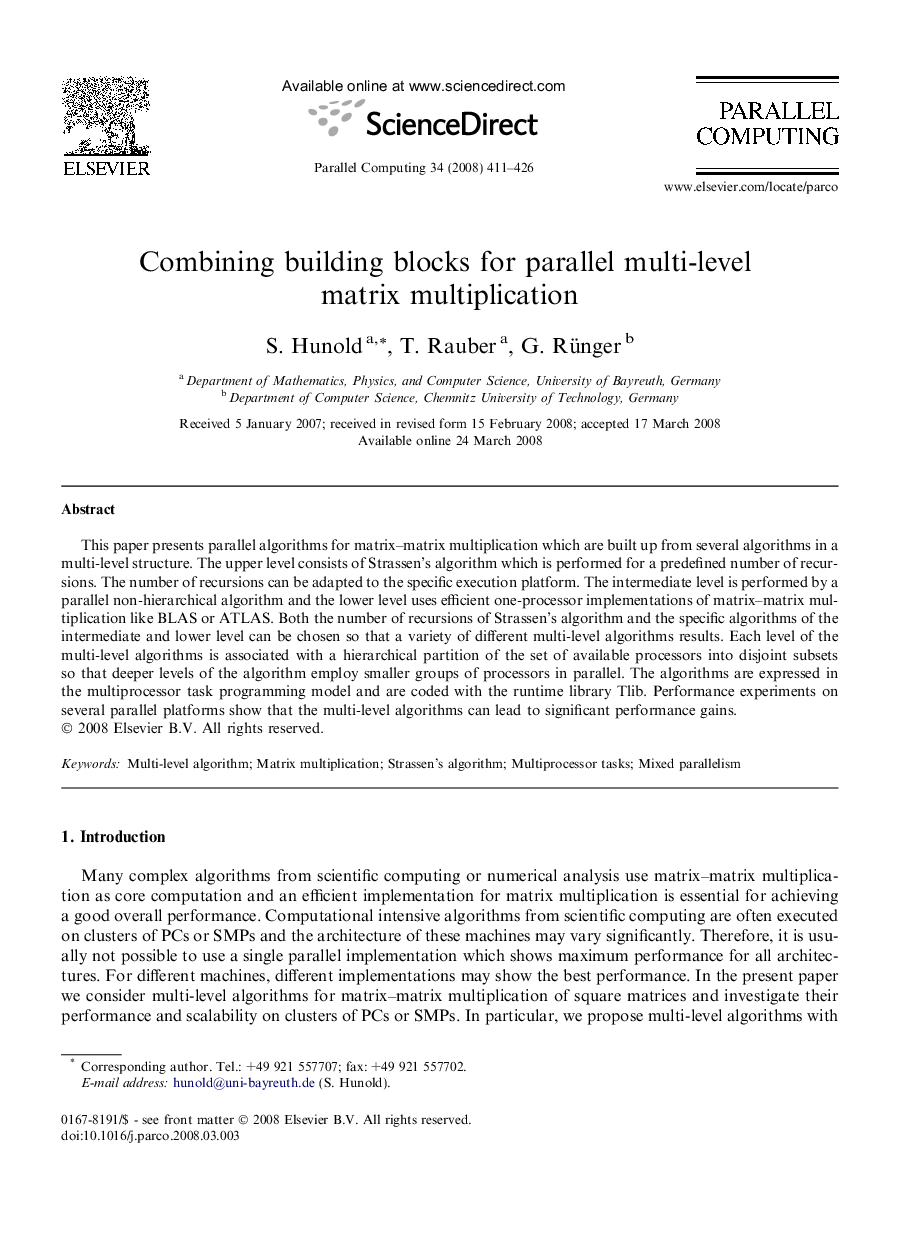 Combining building blocks for parallel multi-level matrix multiplication