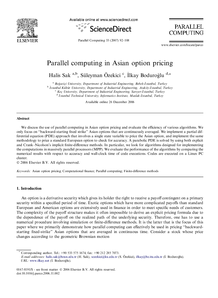 Parallel computing in Asian option pricing