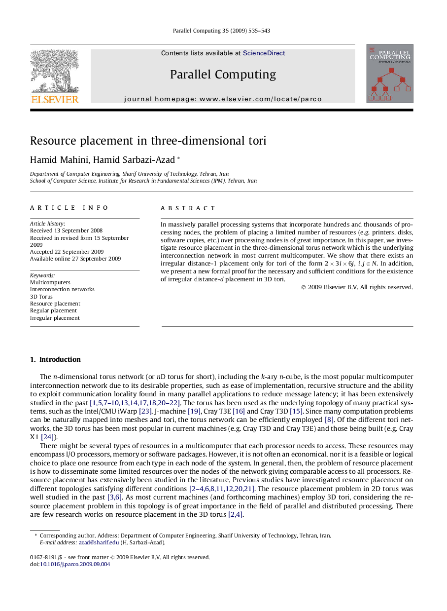 Resource placement in three-dimensional tori