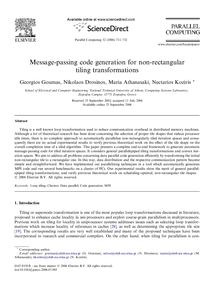 Message-passing code generation for non-rectangular tiling transformations