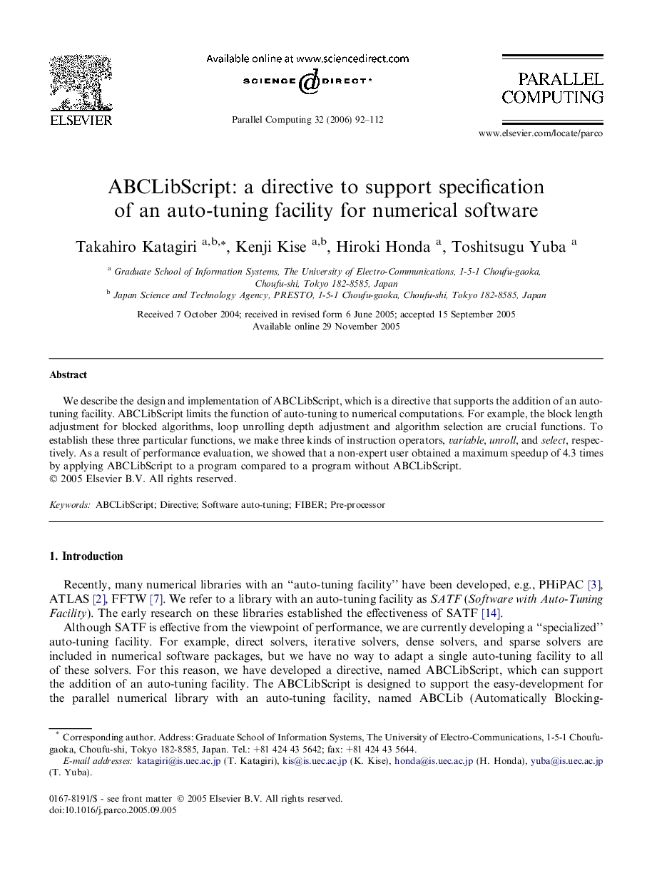 ABCLibScript: a directive to support specification of an auto-tuning facility for numerical software