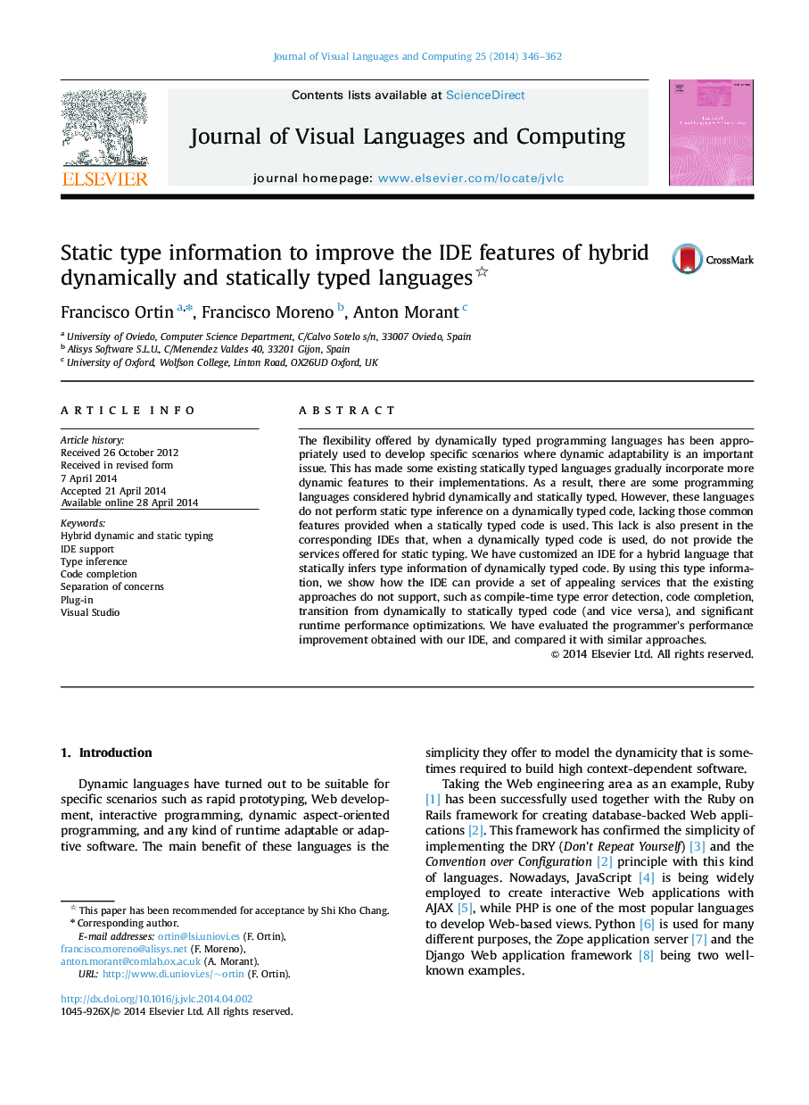 Static type information to improve the IDE features of hybrid dynamically and statically typed languages 