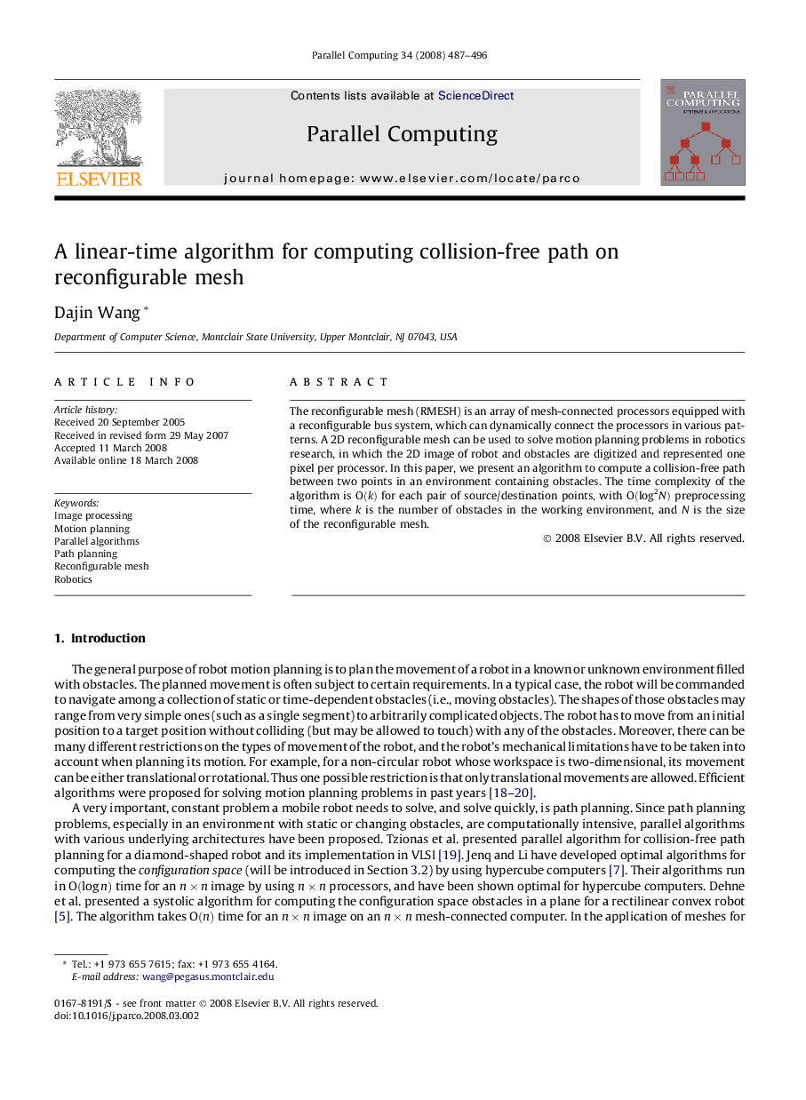 A linear-time algorithm for computing collision-free path on reconfigurable mesh