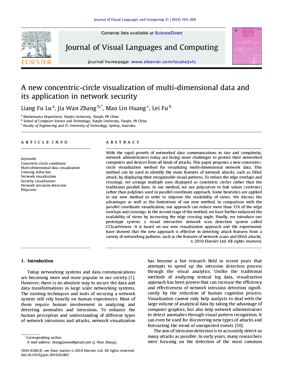 A new concentric-circle visualization of multi-dimensional data and its application in network security