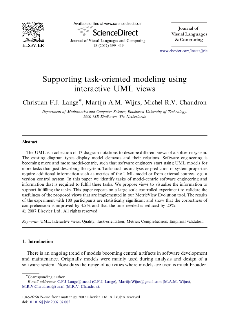 Supporting task-oriented modeling using interactive UML views