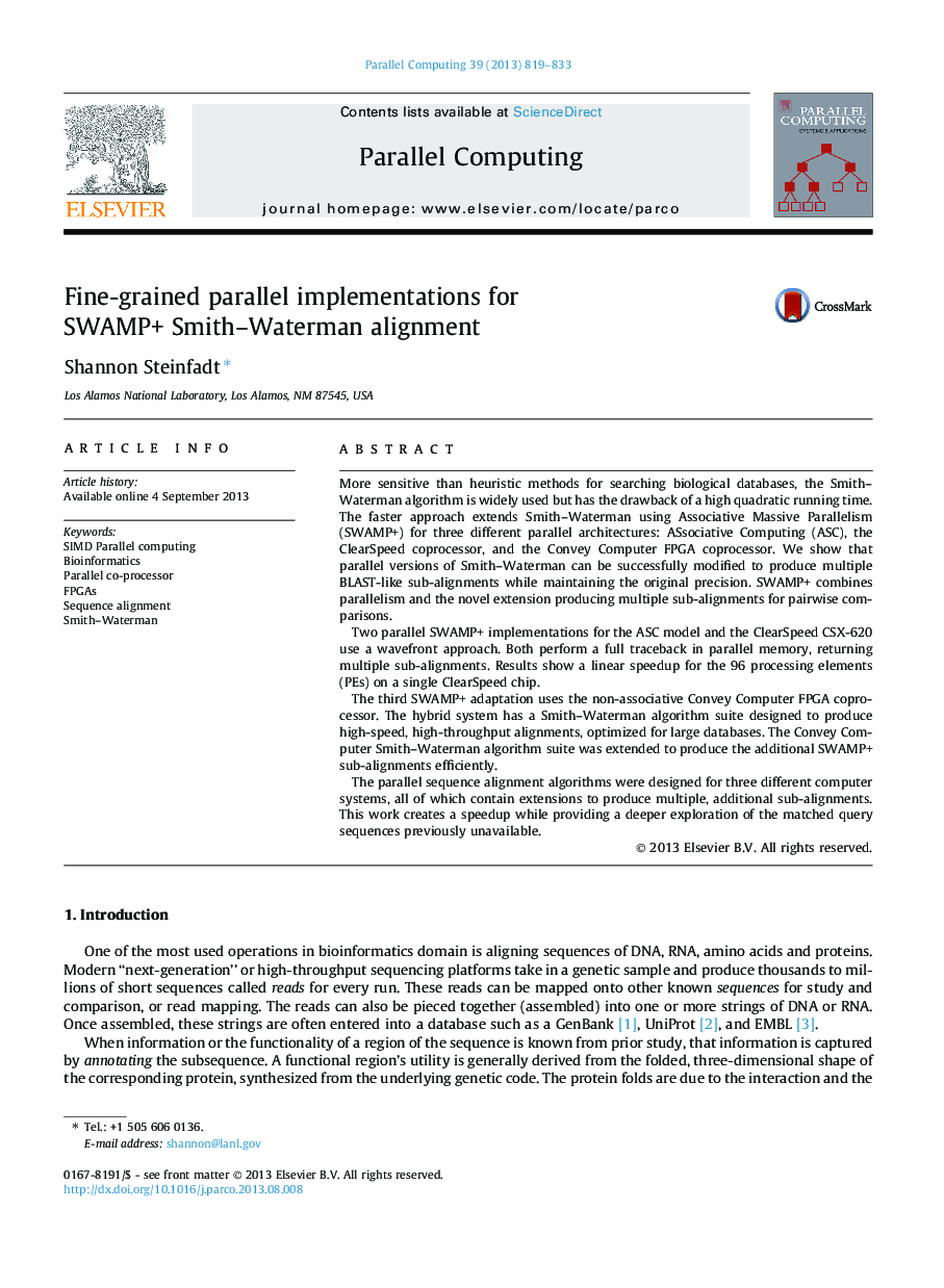 Fine-grained parallel implementations for SWAMP+ Smith–Waterman alignment