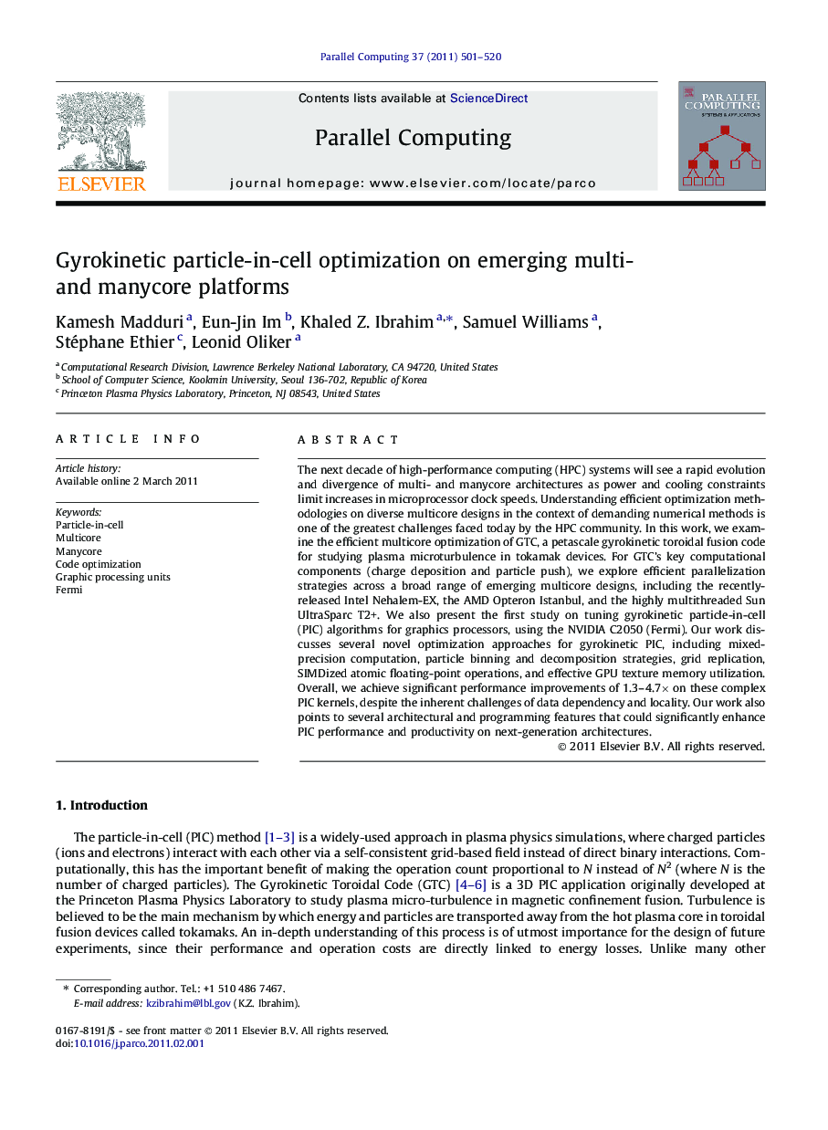 Gyrokinetic particle-in-cell optimization on emerging multi- and manycore platforms