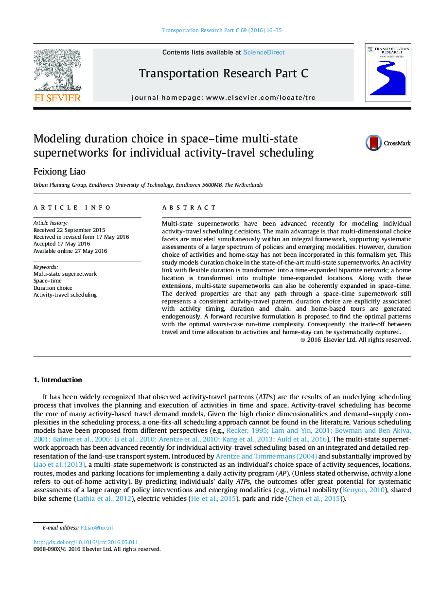 Modeling duration choice in space–time multi-state supernetworks for individual activity-travel scheduling