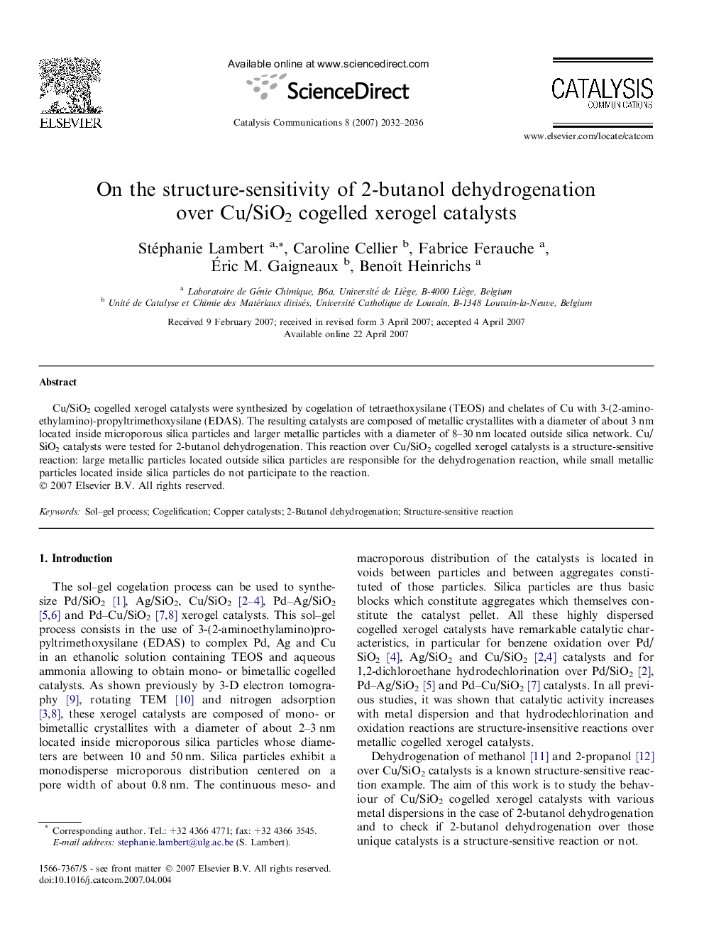 On the structure-sensitivity of 2-butanol dehydrogenation over Cu/SiO2 cogelled xerogel catalysts