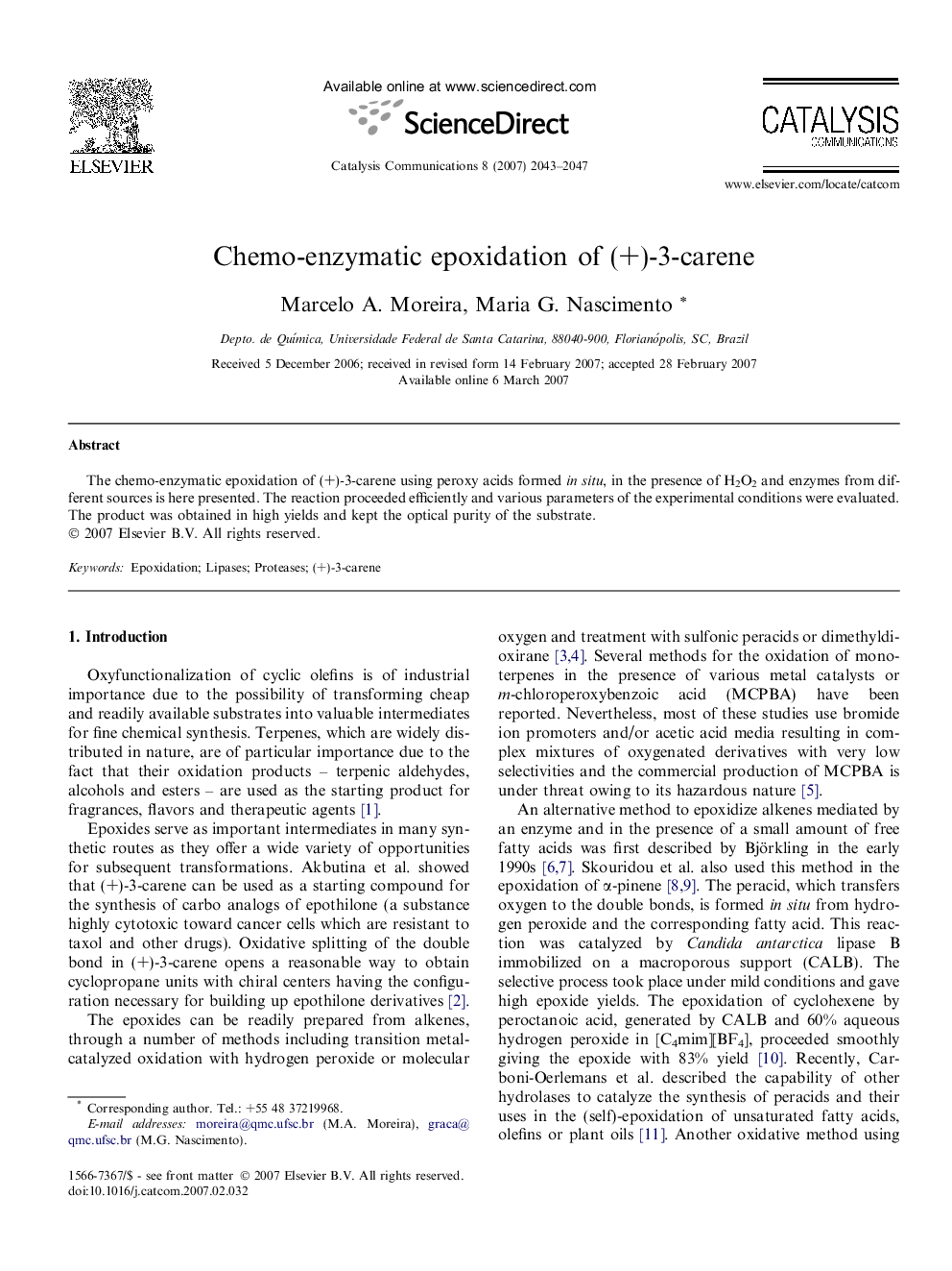 Chemo-enzymatic epoxidation of (+)-3-carene