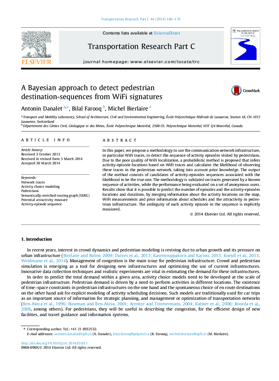 A Bayesian approach to detect pedestrian destination-sequences from WiFi signatures