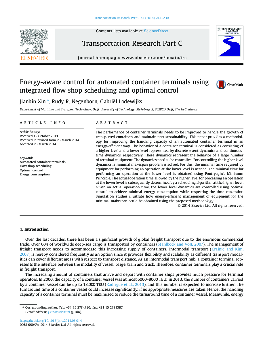 Energy-aware control for automated container terminals using integrated flow shop scheduling and optimal control