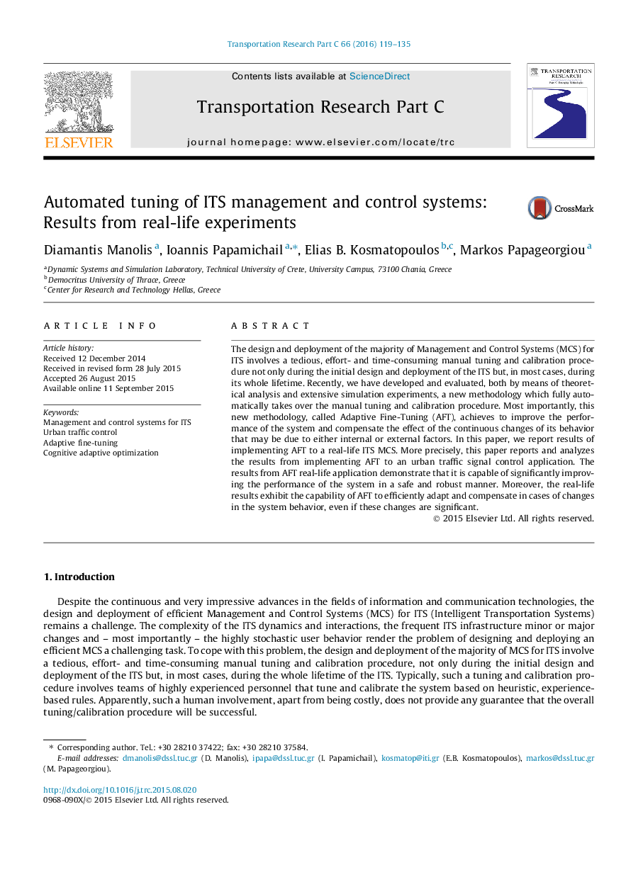 Automated tuning of ITS management and control systems: Results from real-life experiments