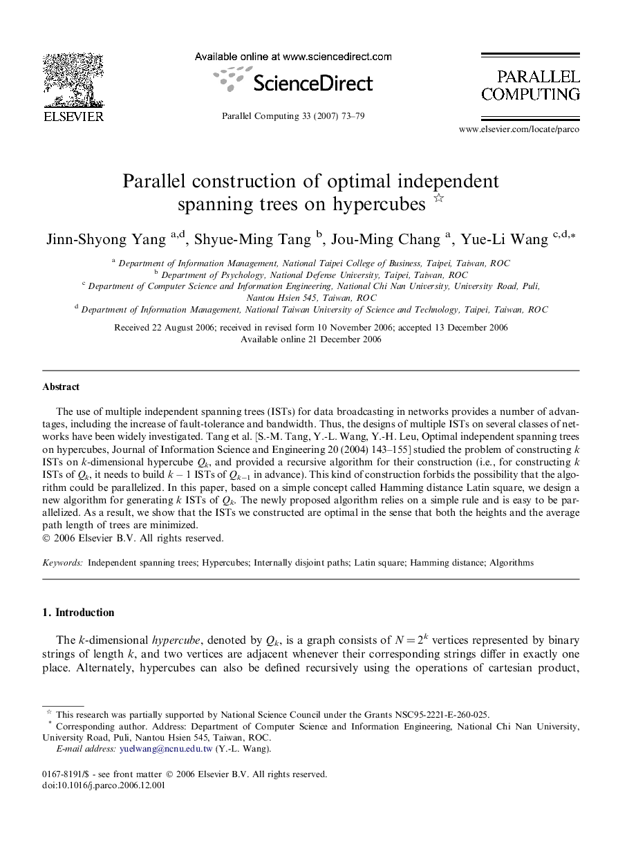 Parallel construction of optimal independent spanning trees on hypercubes 