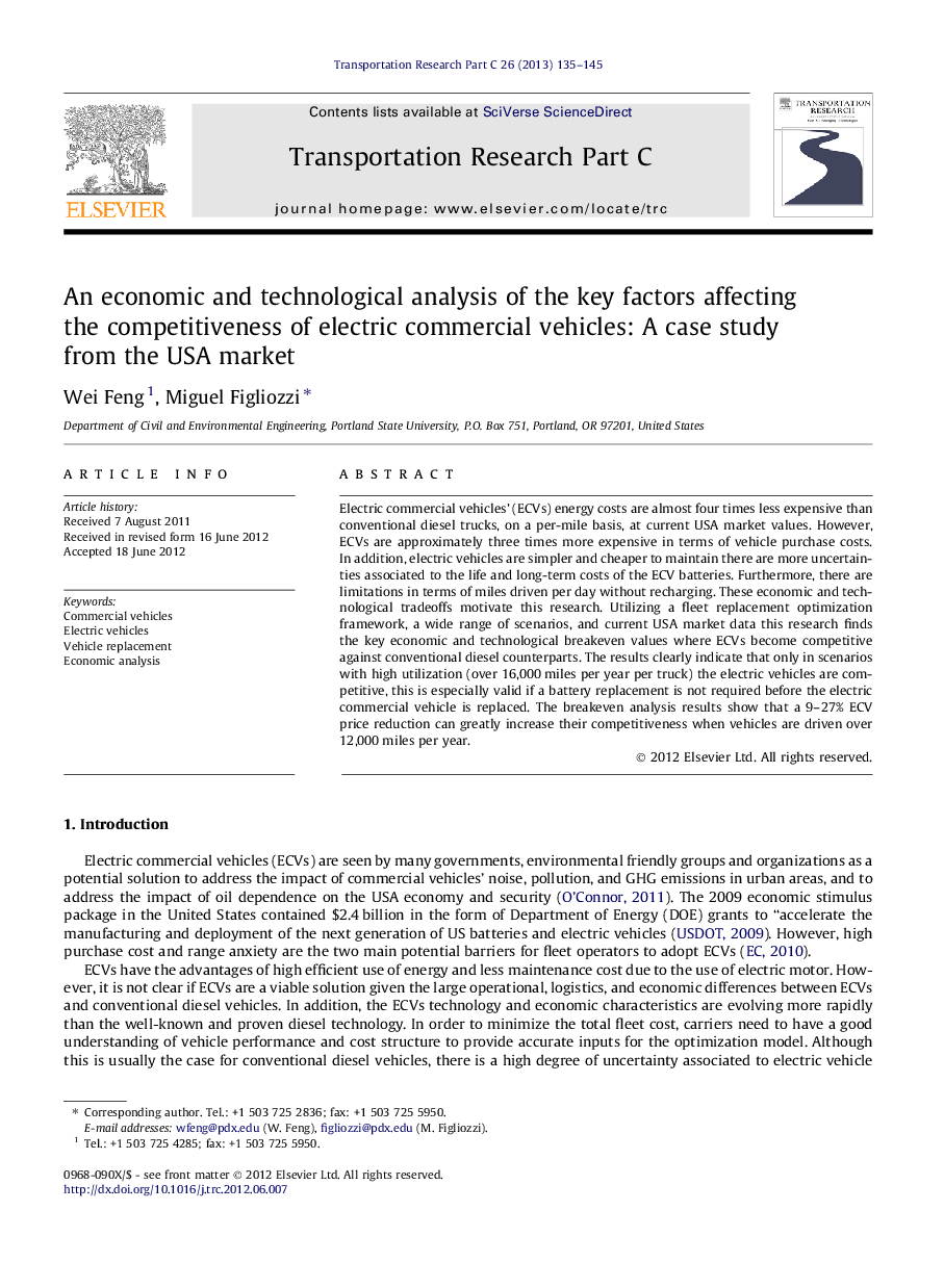 An economic and technological analysis of the key factors affecting the competitiveness of electric commercial vehicles: A case study from the USA market