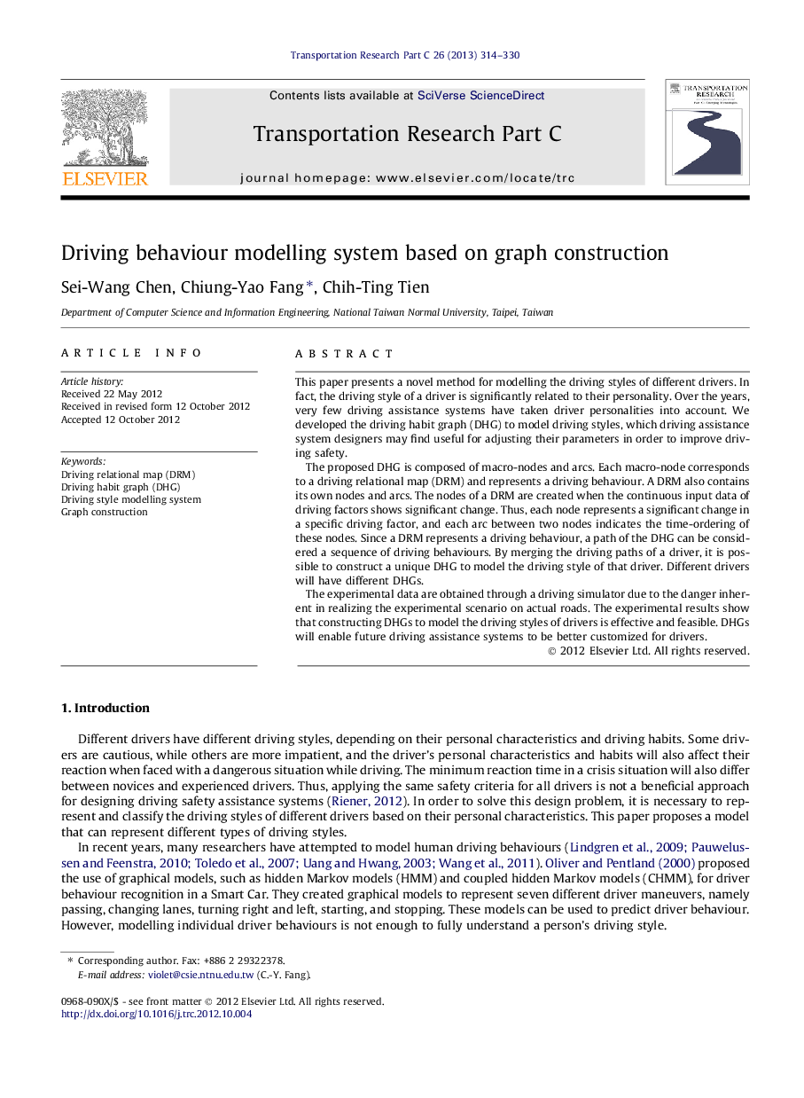 Driving behaviour modelling system based on graph construction