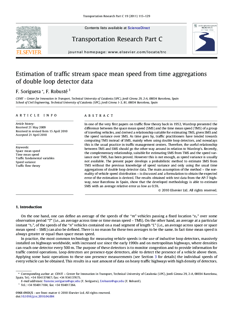 Estimation of traffic stream space mean speed from time aggregations of double loop detector data